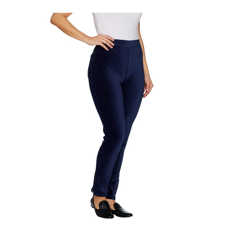 Susan Graver Women's Petite Pants Pxl Knit Corduroy Straight Leg Blue A297162